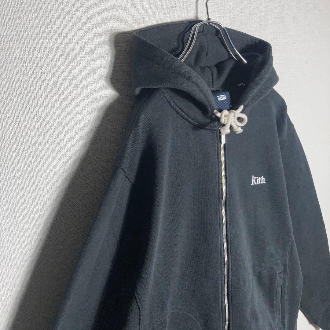 KITH フルジップパーカー 刺繍ロゴ 黒 M.