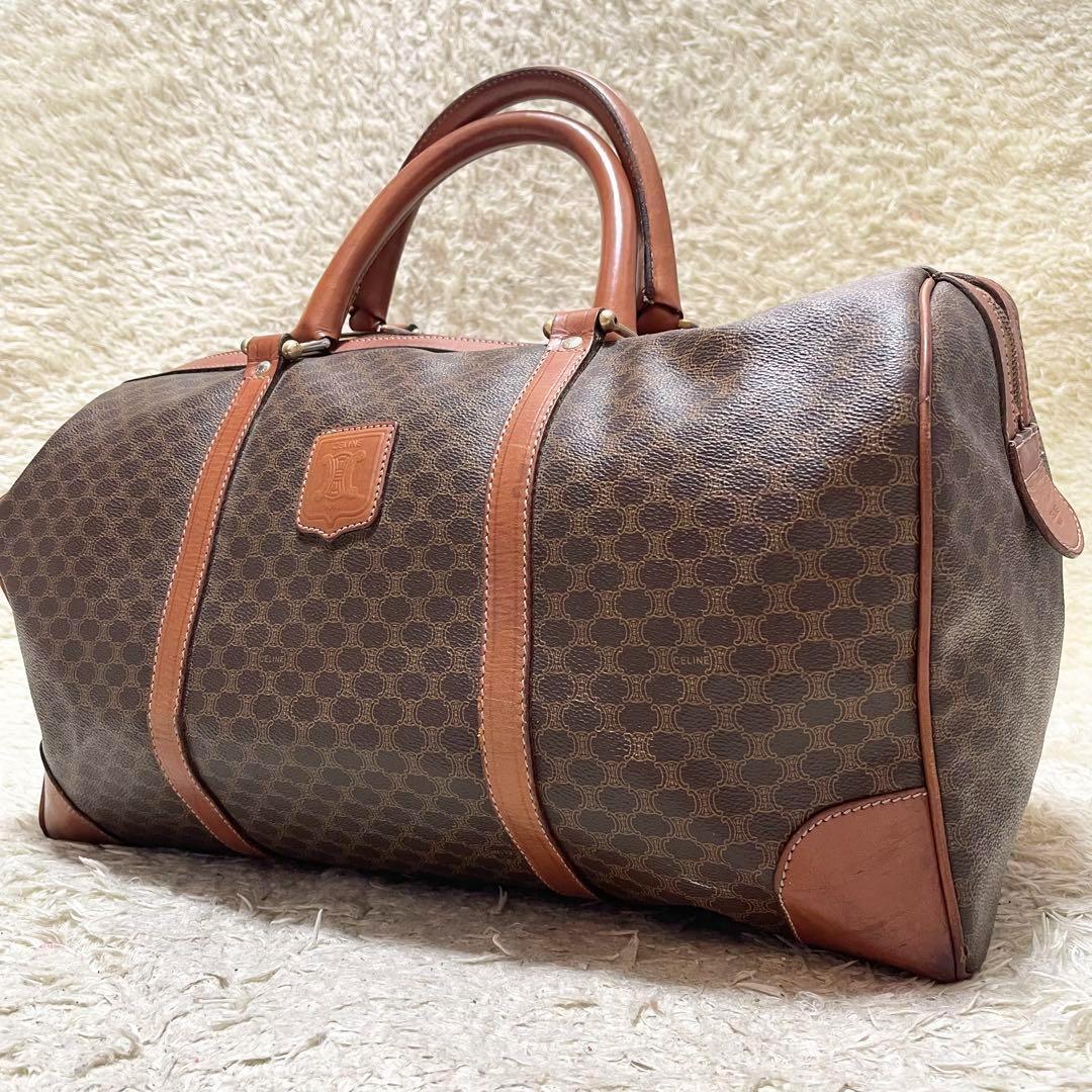 【特大容量】セリーヌ　ボストンバッグ　マカダム　レザー　ゴールド金具 トリオンフ