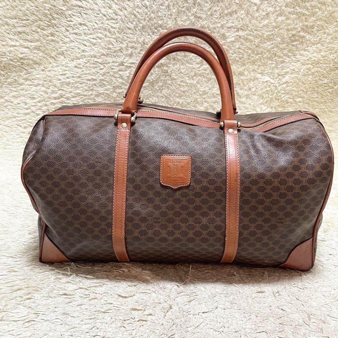 【特大容量】セリーヌ　ボストンバッグ　マカダム　レザー　ゴールド金具 トリオンフ