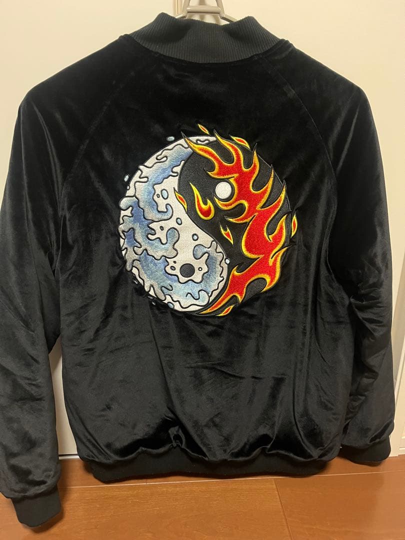 リバーシブルスカジャン ブラック 炎デザイン ベルベット