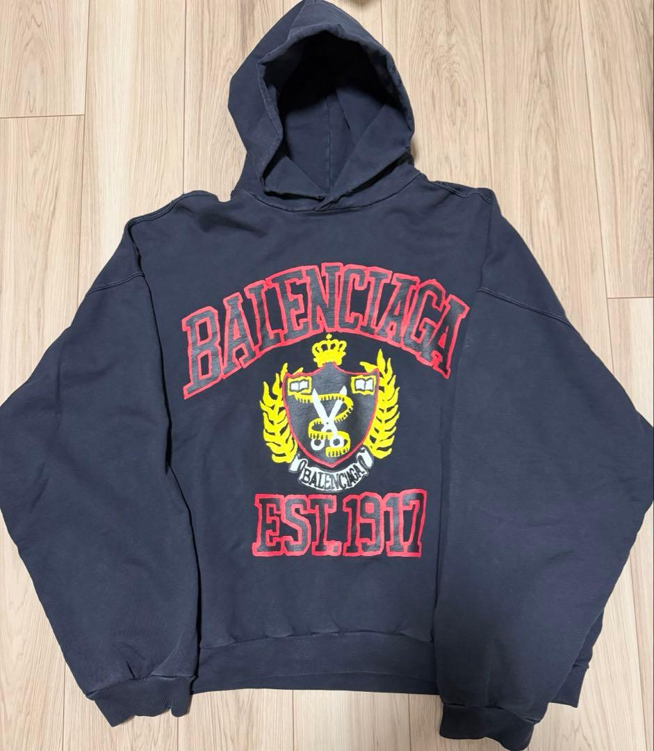 確実正規品 BALENCIAGA 23AW カレッジロゴパーカー XL