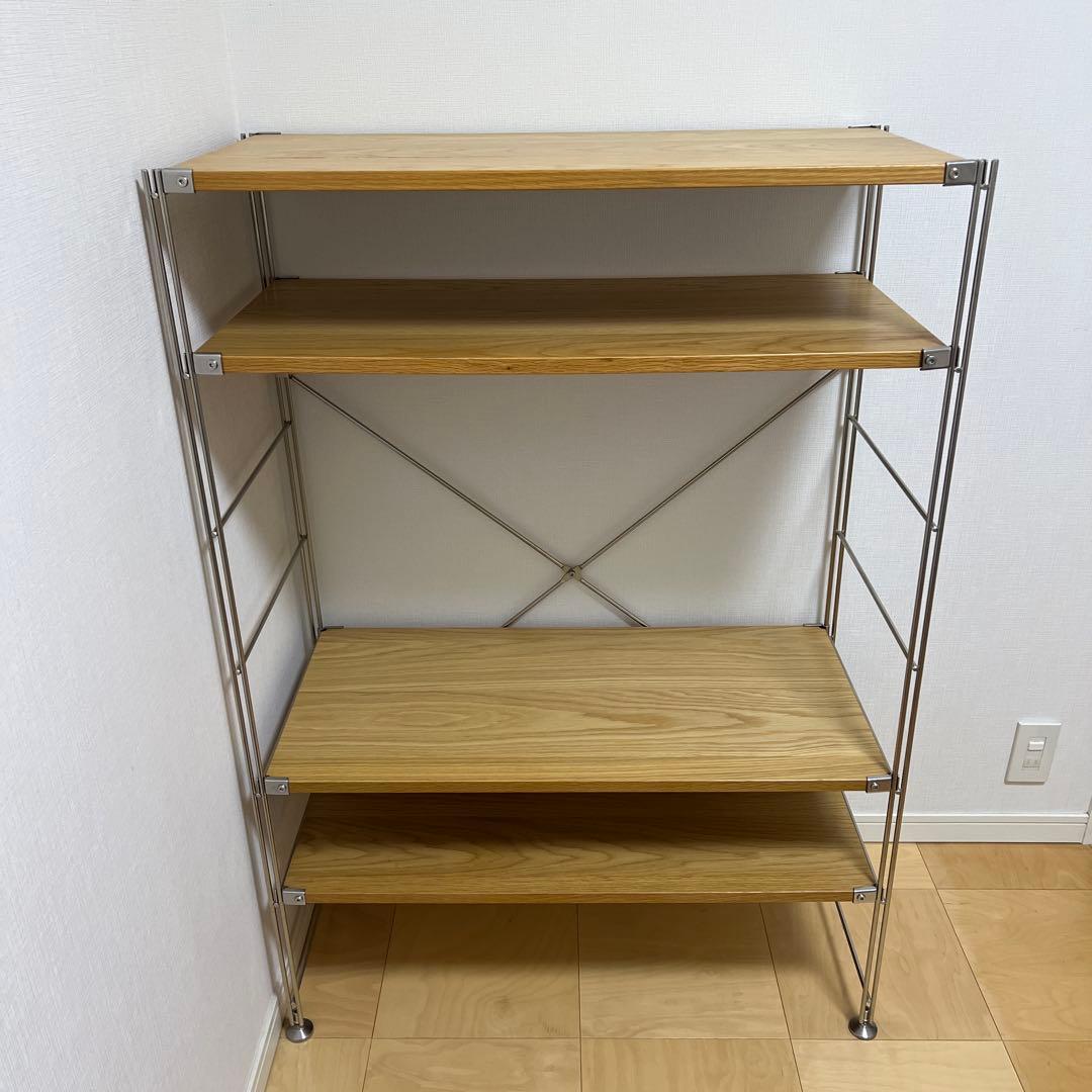 無印良品　ステンレスユニットシェルフ　オーク材棚セット　ワイド　中