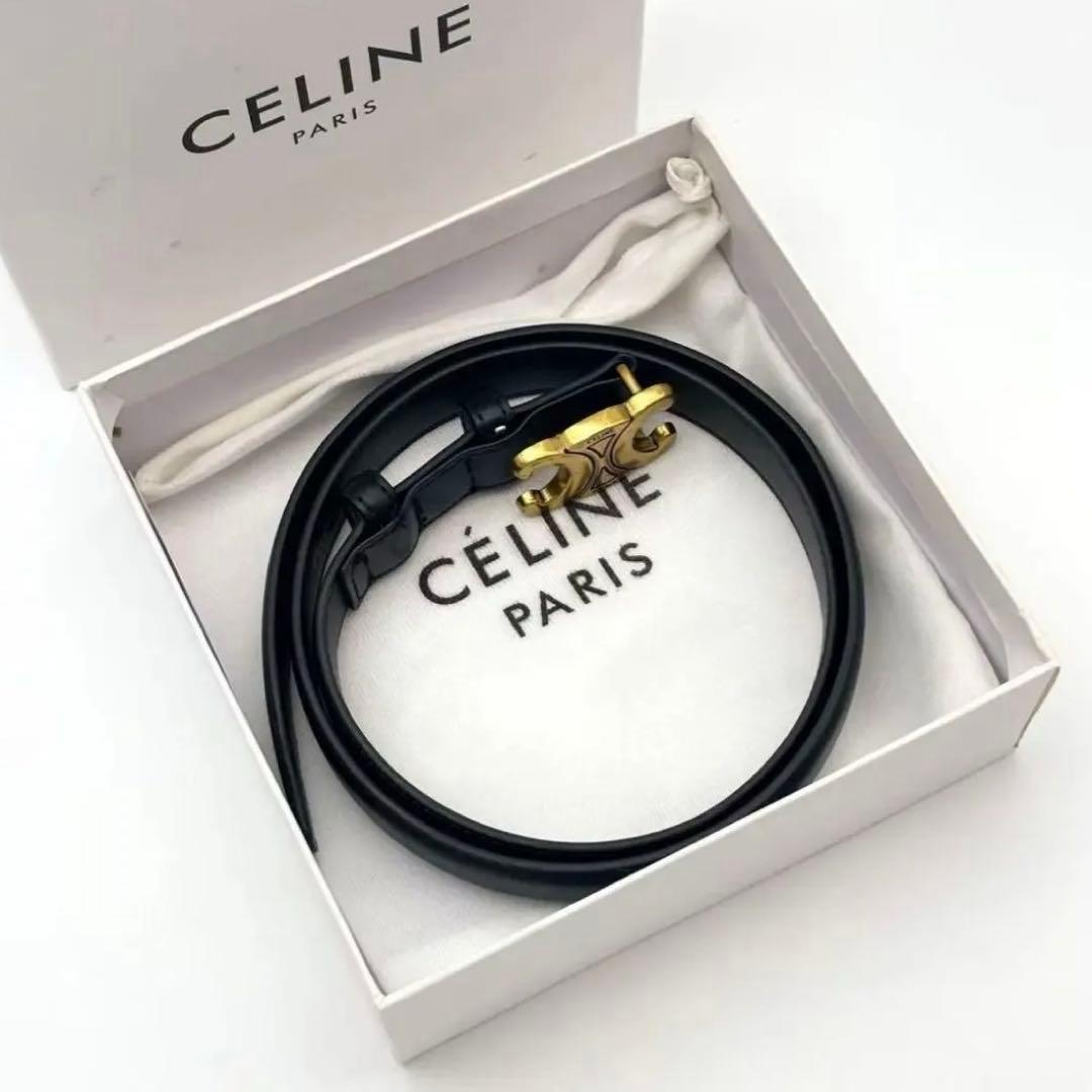CELINE 黒レザーベルト 金色バックル 80サイズ