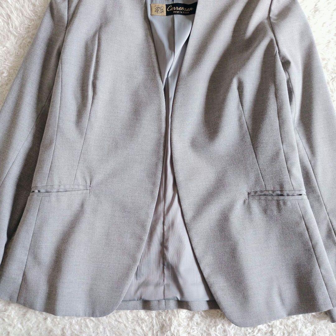アンタイトル　洗える　キャリーマン　ノーカラーパンツスーツ　セットアップ　グレー