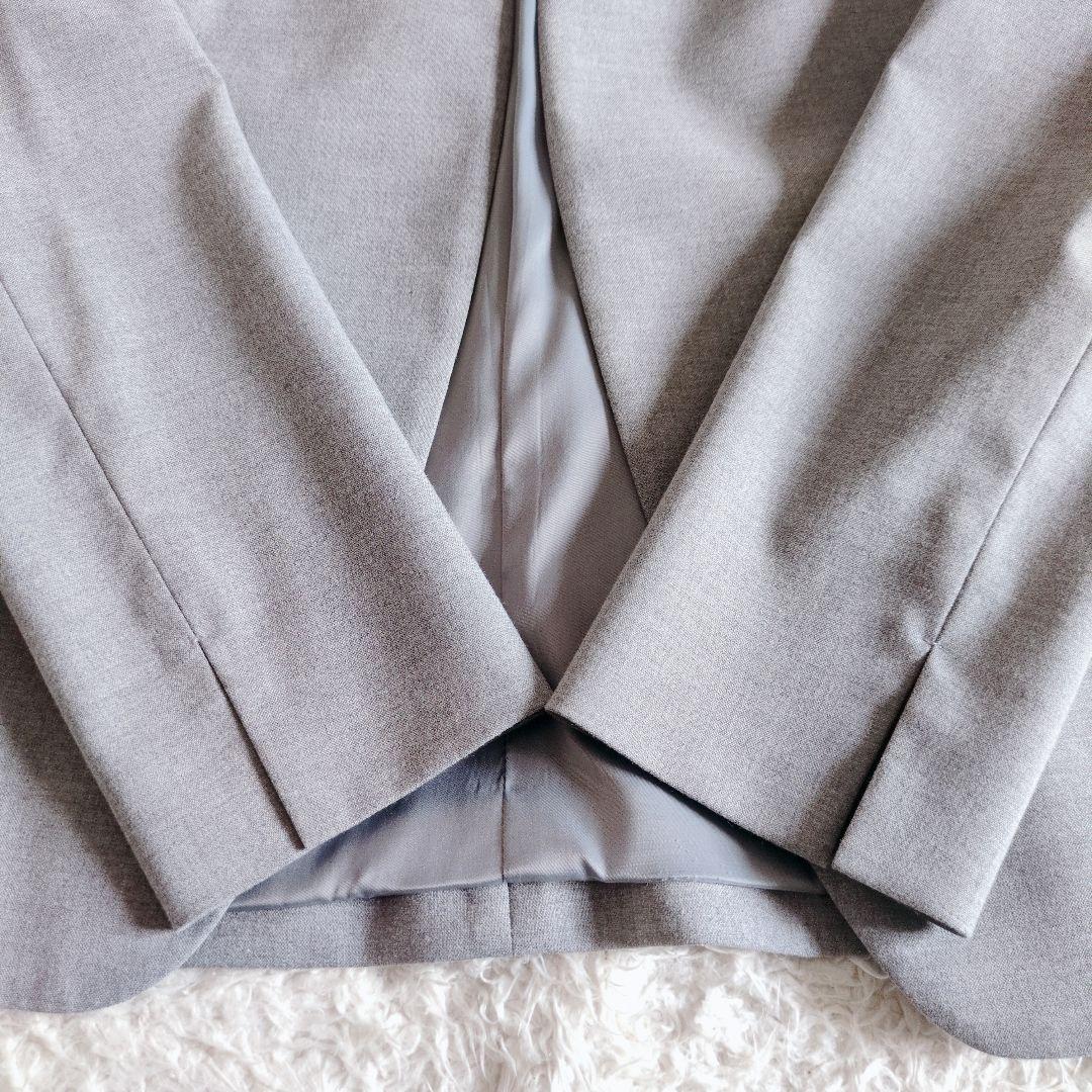 アンタイトル　洗える　キャリーマン　ノーカラーパンツスーツ　セットアップ　グレー