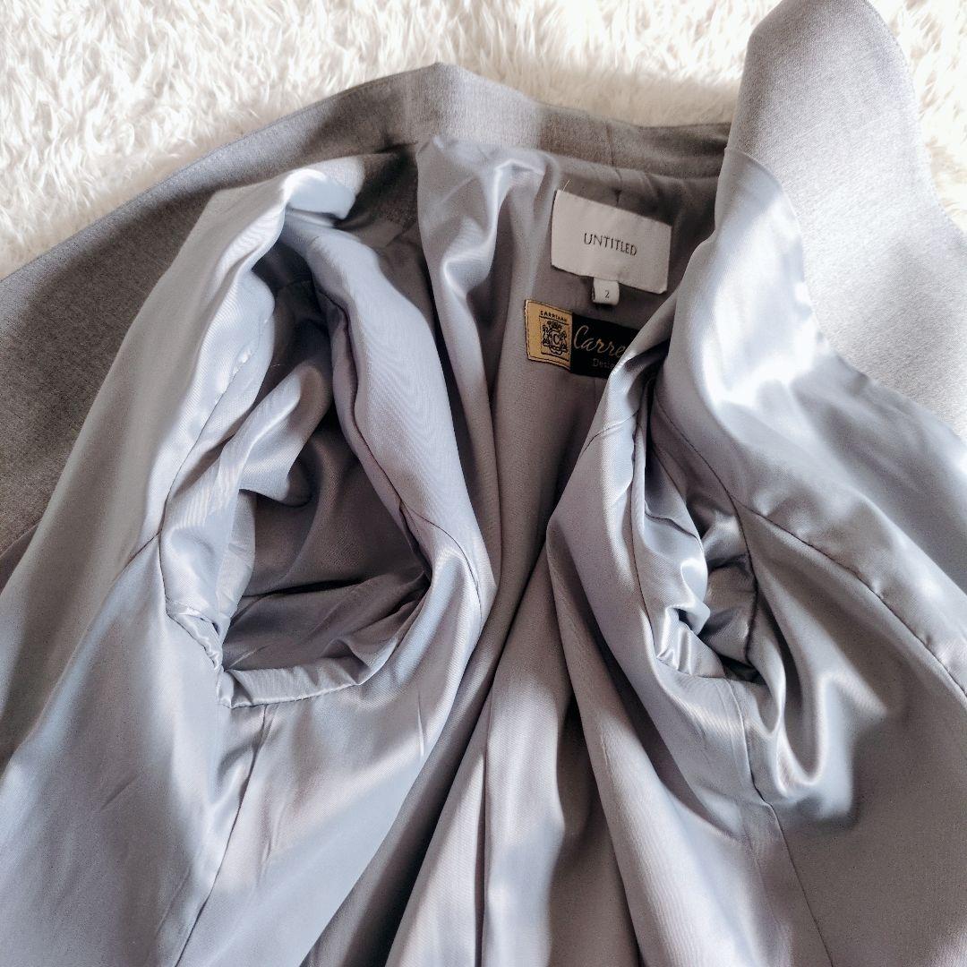 アンタイトル　洗える　キャリーマン　ノーカラーパンツスーツ　セットアップ　グレー