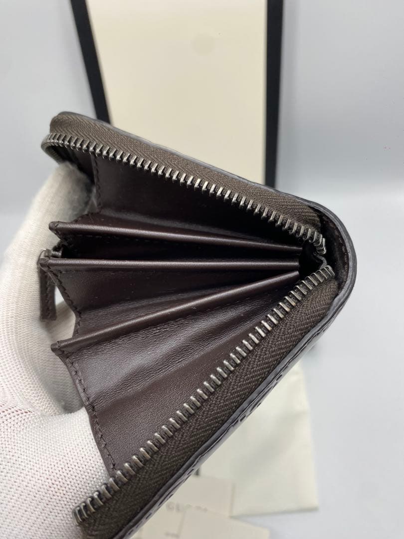 美品　グッチ　GUCCI　シマレザー　ブラウン　長財布　ラウンド　ファスナー
