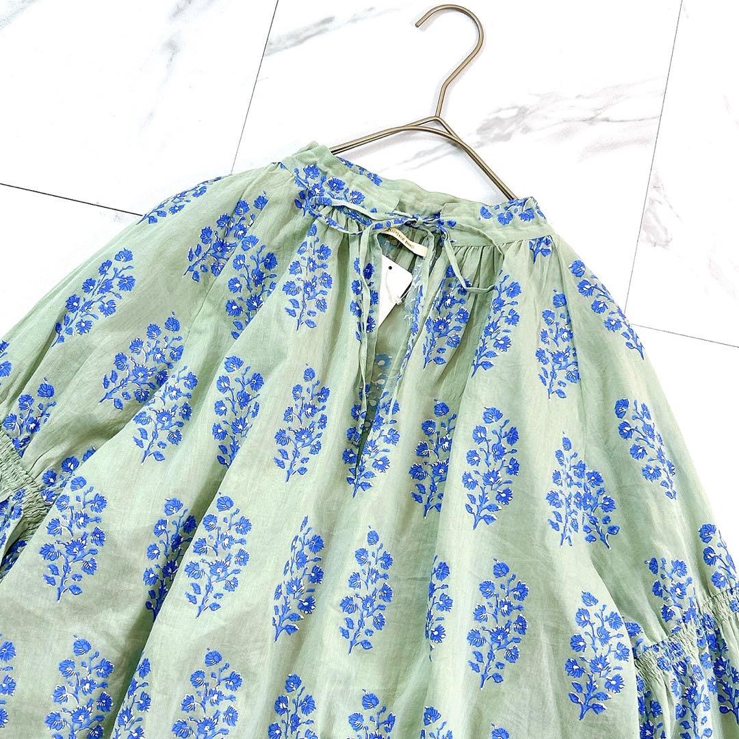 新品タグ✨ヌキテパ 人気 コットンボイル スキッパー ブラウス 花柄 ミントF