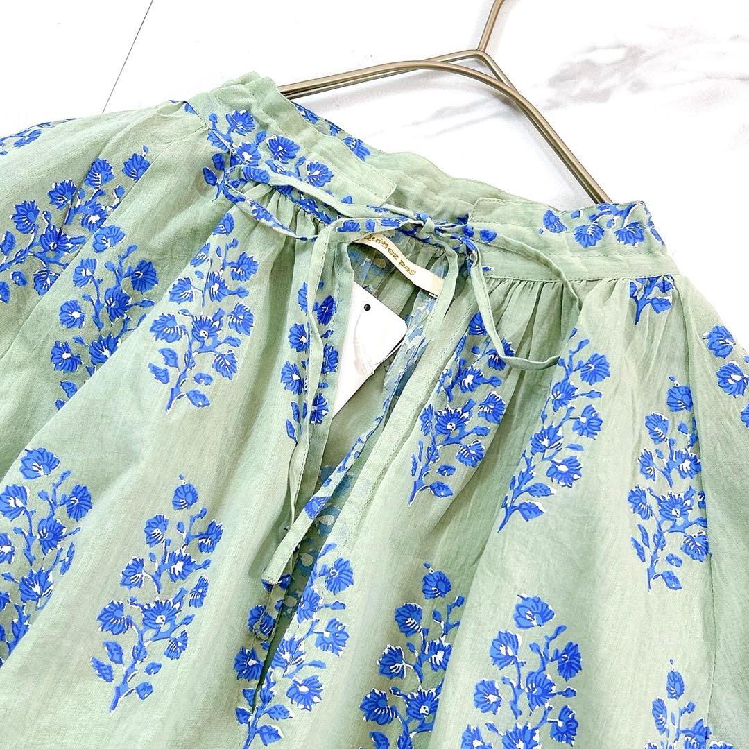 新品タグ✨ヌキテパ 人気 コットンボイル スキッパー ブラウス 花柄 ミントF