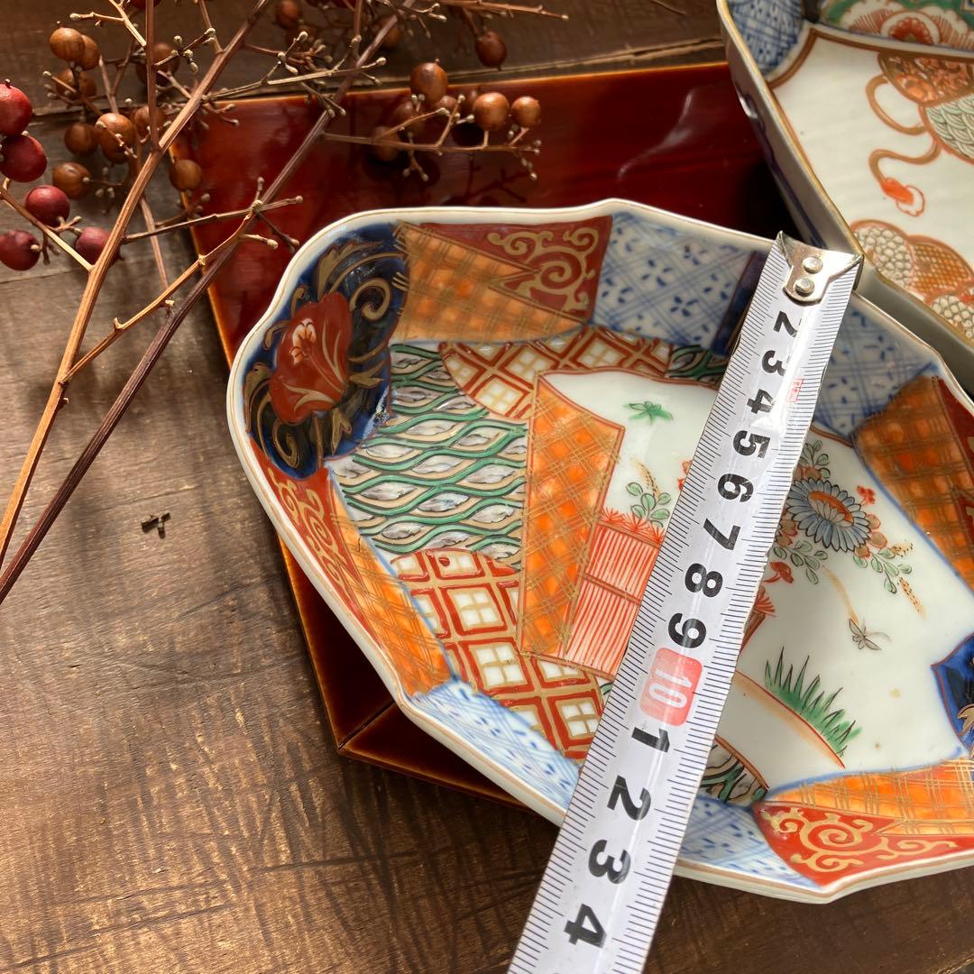 専用。アンティーク　和骨董　変形皿　菱形　蚤の市　金彩　八角形　２種　2枚セット