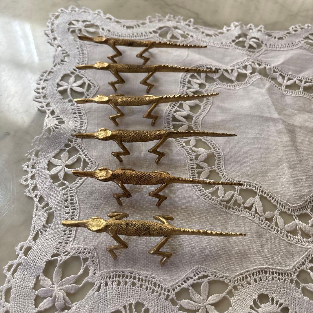 フランス　アンティーク　ヴィンテージ　カトラリーレスト　箸置き　真鍮　ワニ