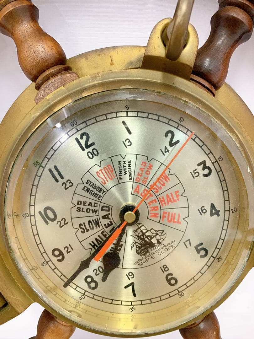 2SAM28 舵 掛け時計 アンティーク 舵輪デザイン 置時計 木製 真鍮