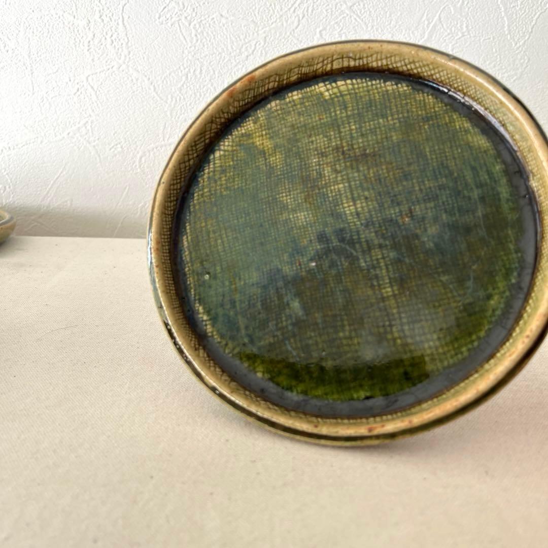 M787 ○織部焼　作家さん　丸プレート【5枚】未使用