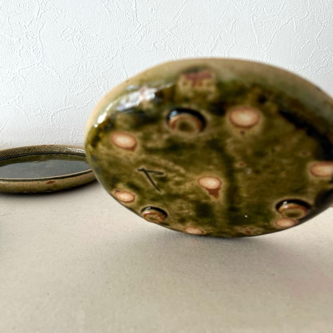 M787 ○織部焼　作家さん　丸プレート【5枚】未使用