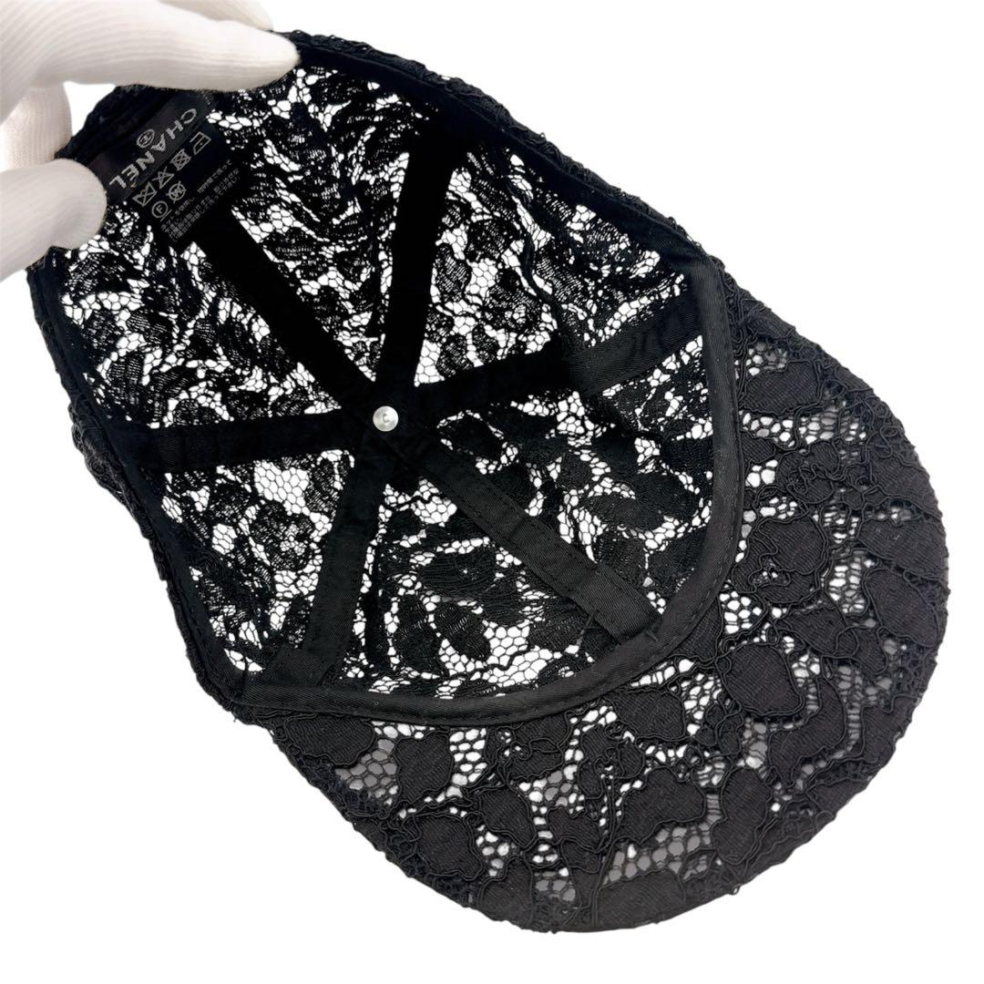 美品◇シャネル レース ココマーク 21M キャップ 帽子 ブラック Lサイズ