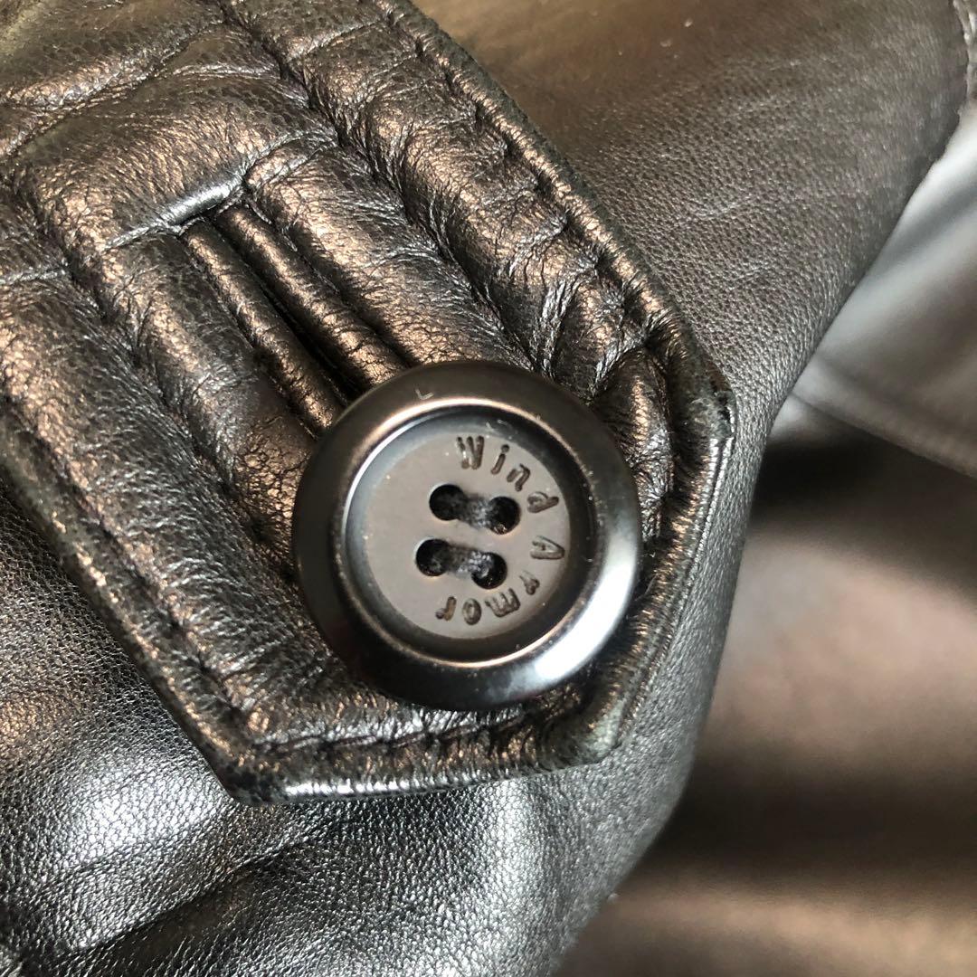 90s美品WIND ARMORラムレザーカーコート レザーコート羊革 本革 L黒