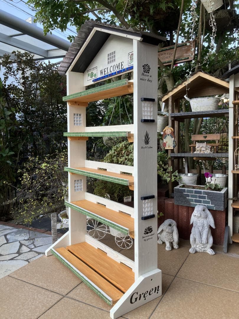 No2　 三角お屋根の簡単移動 多肉植物棚　welcome　white　5段