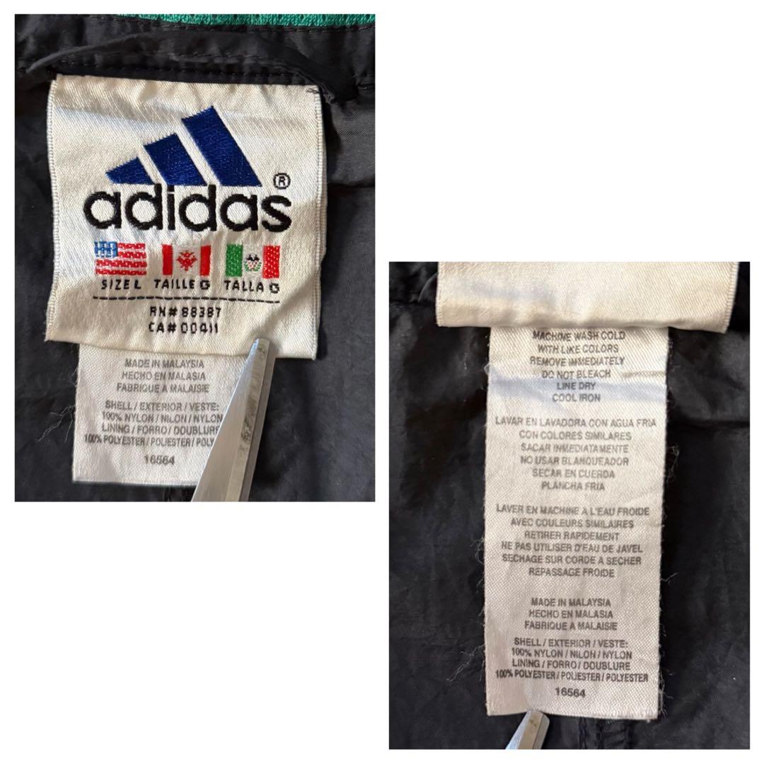 美品アディダス90sナイロンジャケットパフォーマンスロゴ刺繍ドローコード短丈古着