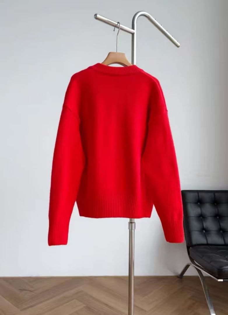 【美品】AMI PARIS レッド カーディガン ハート刺繍付き