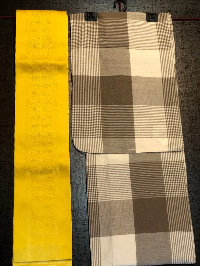 R7・ゆかたと帯　お仕立上り　市松格　子　着物…綿・麻　 帯…プレゼントします