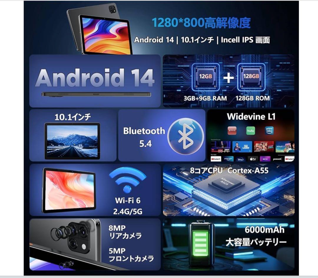 【新品】TAB 10インチ Wi-Fi 12GB+128GB android14