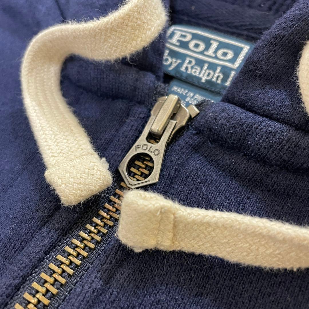 90's ポロバイラルフローレン フルジップパーカー ワンポイント サーマル 紺