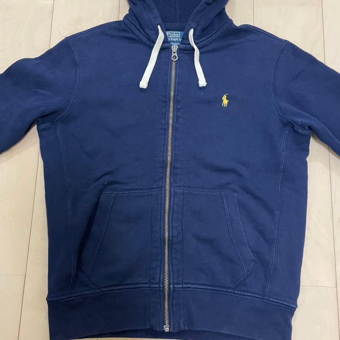 90's ポロバイラルフローレン フルジップパーカー ワンポイント サーマル 紺
