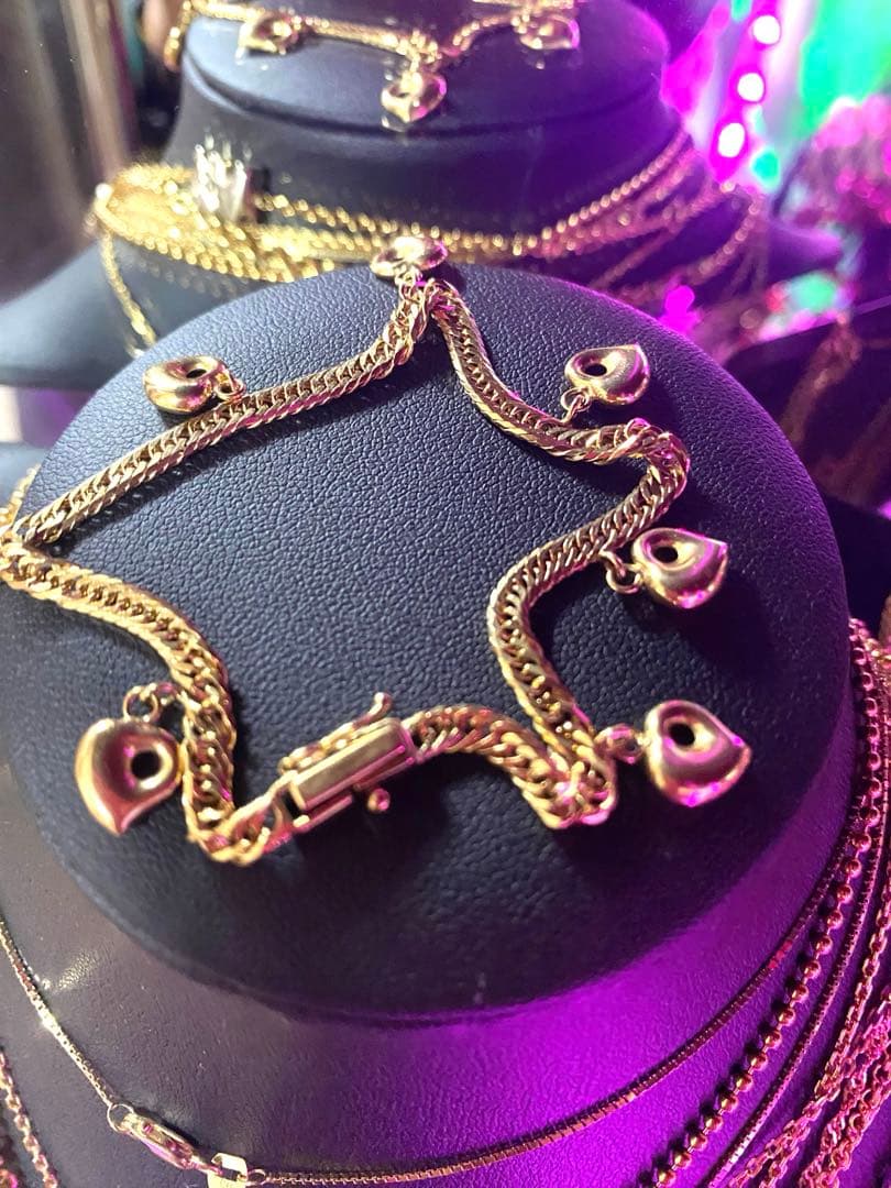 K18 YG 喜平8面トリプル　ハートチャーム付き　ブレスレット