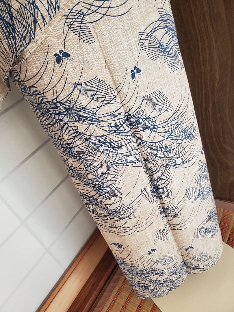 【麗しのふだんキモノ＊】奥州小紋風の浴衣　ベージュ×青　スモールサイズ　綿