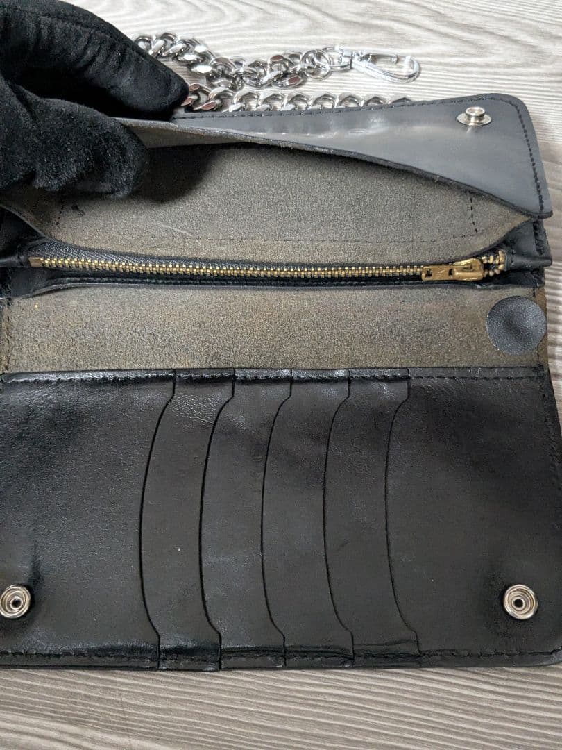 HTC スタッズ本革長財布　バイカーズウォレット　ライダースウォレットチェーン