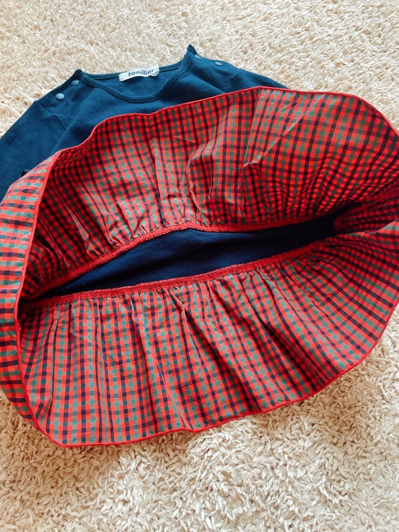 【美品！現行品】familiar ワンピース　ファミリアチェック　フリルロンT