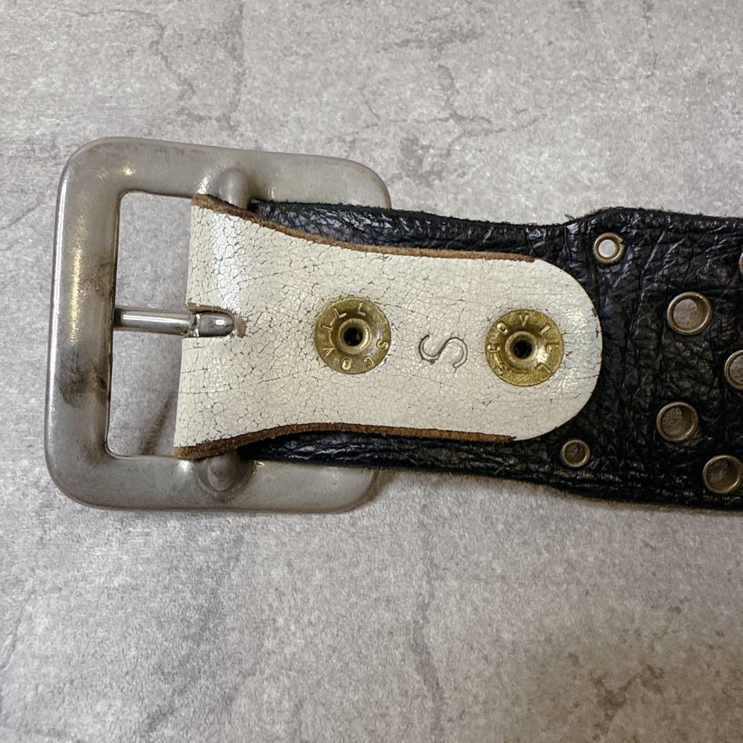 ヒステリックグラマー x バルタザール ロゴ スタッズ レザー ベルト ホワイト