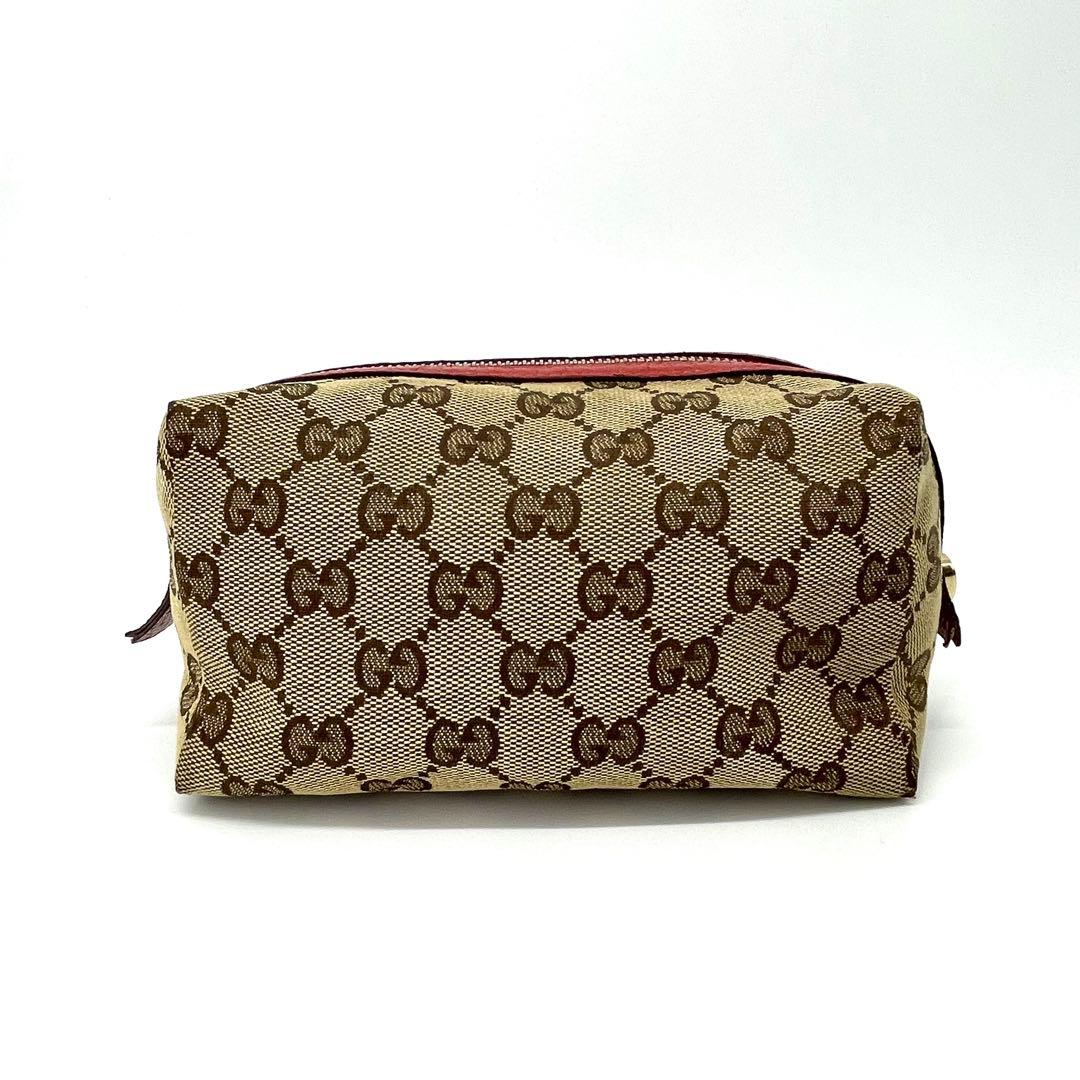 グッチ✨GGキャンバス 化粧ポーチ ミニチャーム付 バニティバッグ レッド 箱付