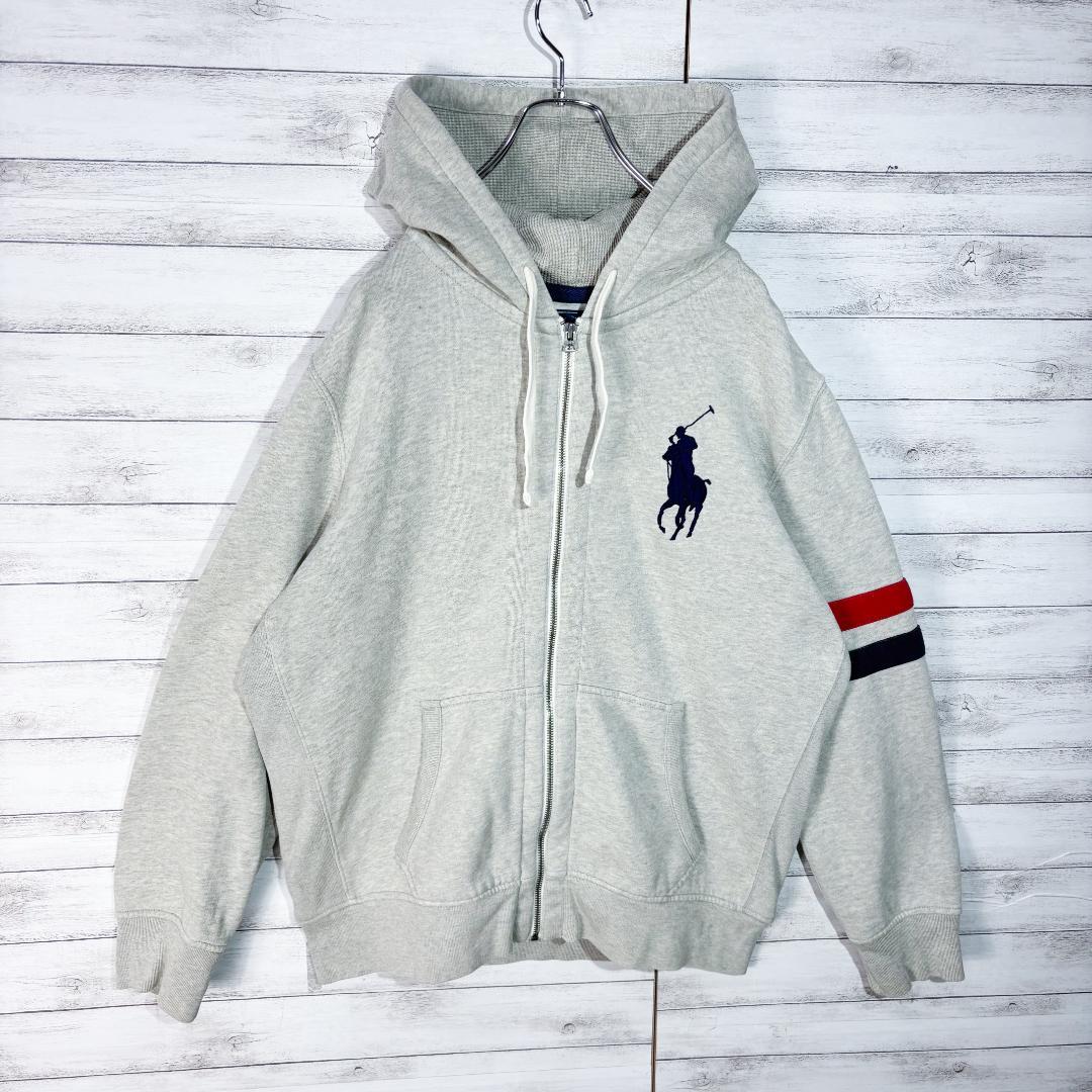 ポロラルフローレン　ジップパーカー 裏サーマル ビッグポニー LL グレー