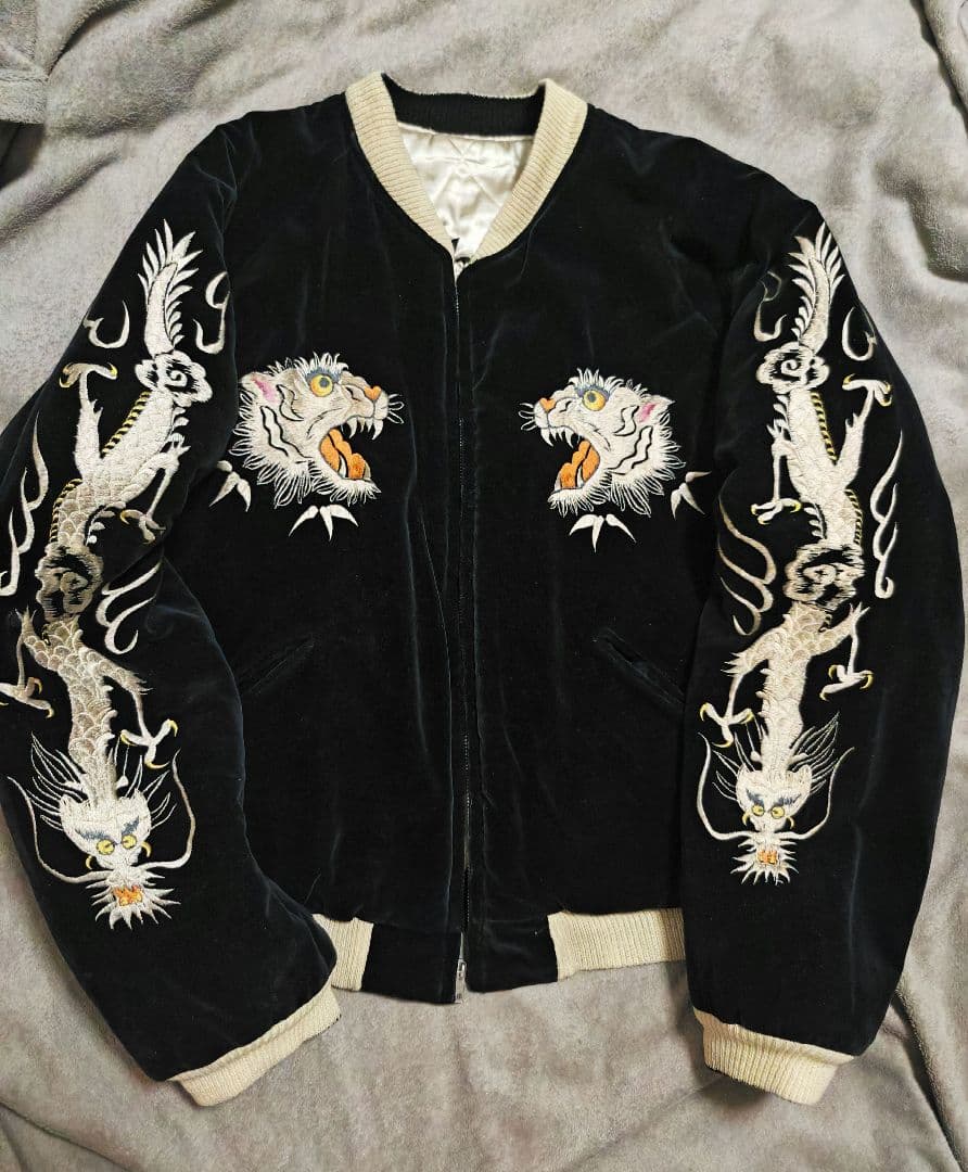 TAILOR トウヨウ 日本限定 スカジャン 虎龍ワシ地図 別珍 サテン