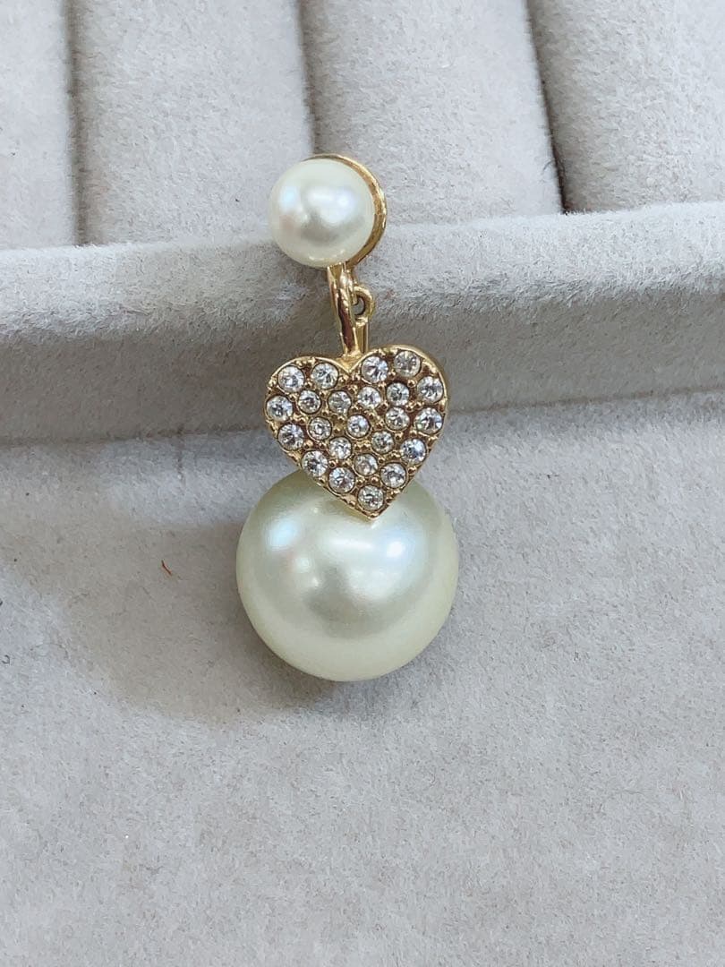 ★ディオール トライバル ピアス 片耳 ハート ラインストーン×フェイクパール