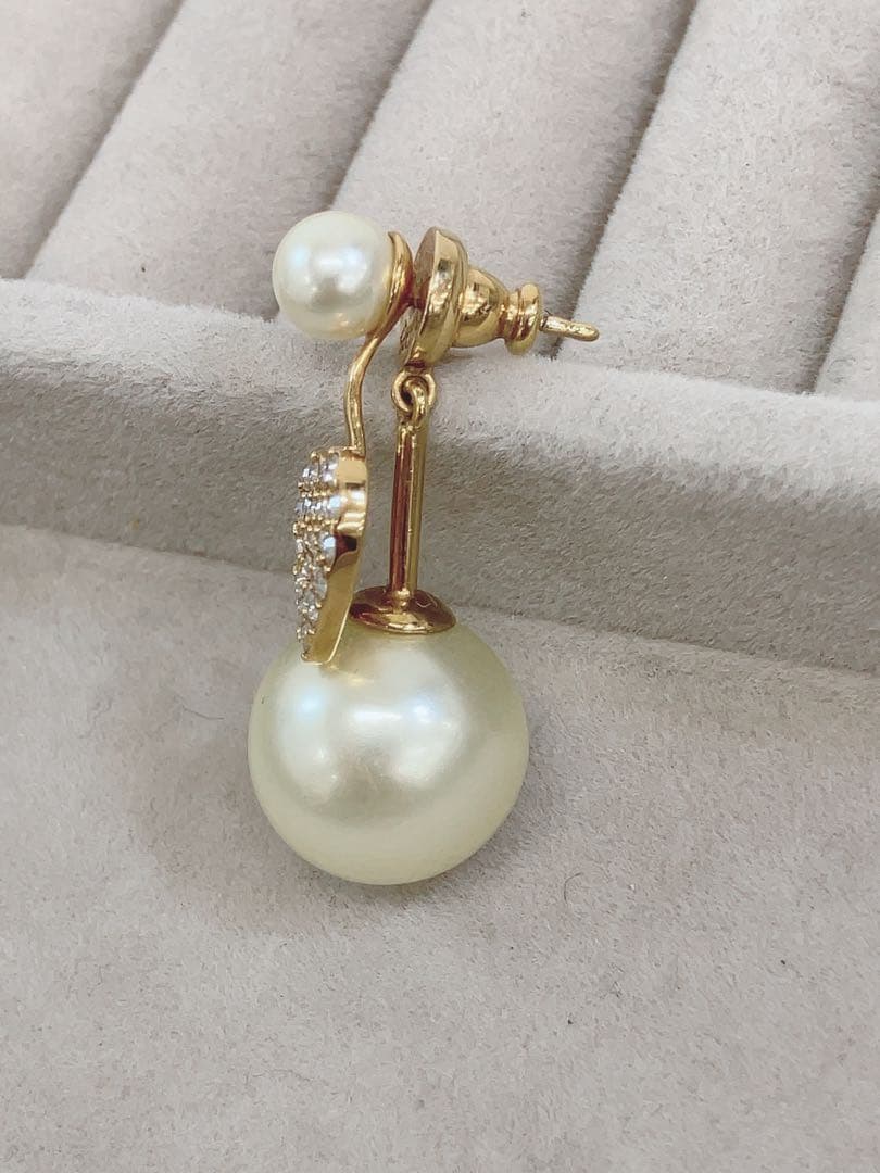 ★ディオール トライバル ピアス 片耳 ハート ラインストーン×フェイクパール