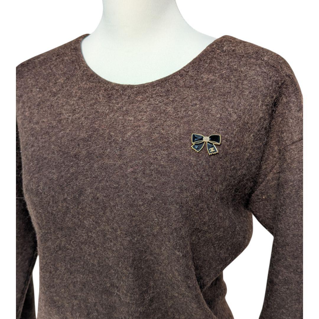 CHANEL シャネル ヴィンテージ ブローチ リボン 黒×ゴールド 上品 美品