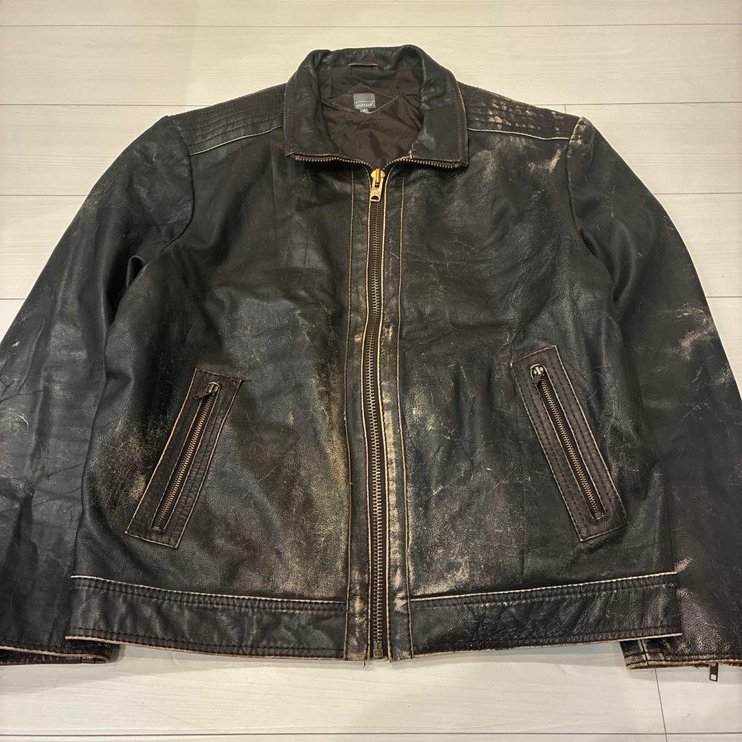 ヴィンテージ レザージャケット ブラック 本革 バイカー タロンジップ ステッチ