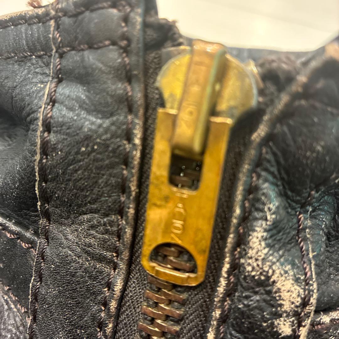 ヴィンテージ レザージャケット ブラック 本革 バイカー タロンジップ ステッチ