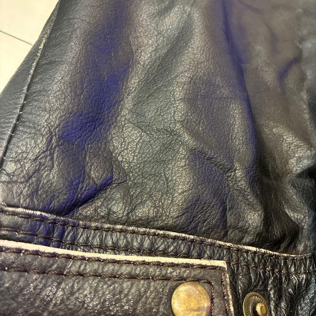 ヴィンテージ レザージャケット ブラック 本革 バイカー タロンジップ ステッチ