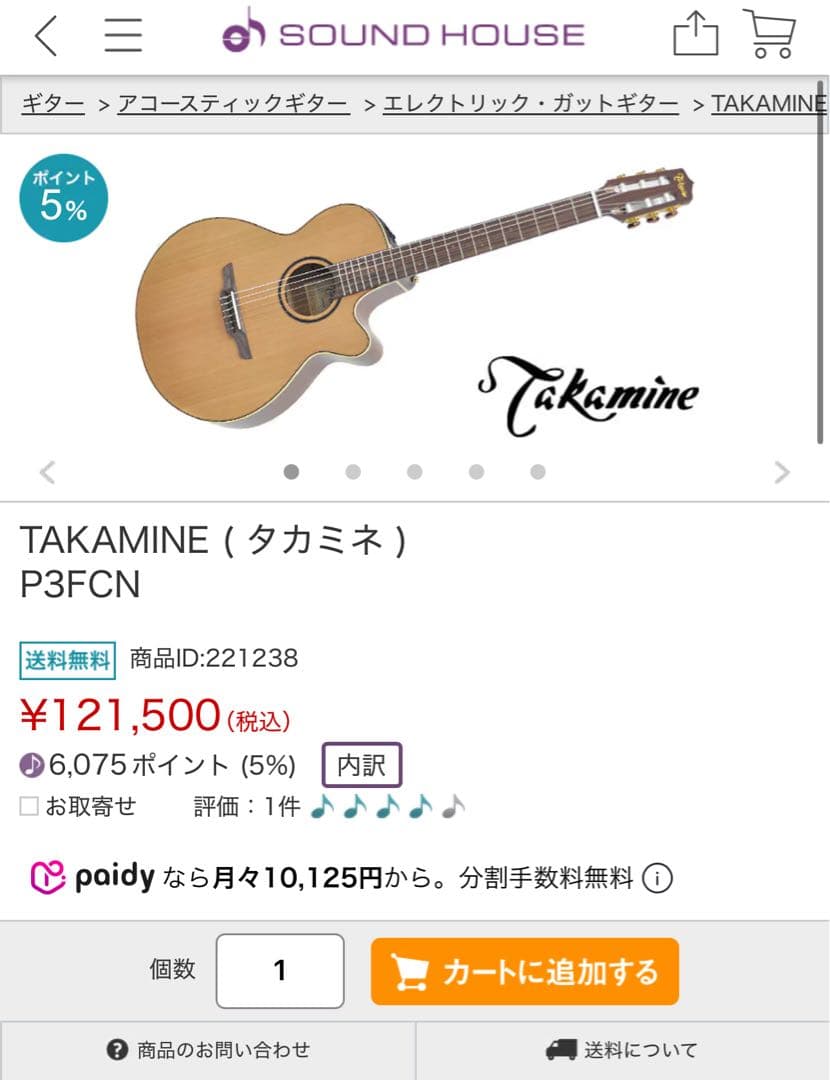 TAKAMINE P3FCN エレガッドギター超美品