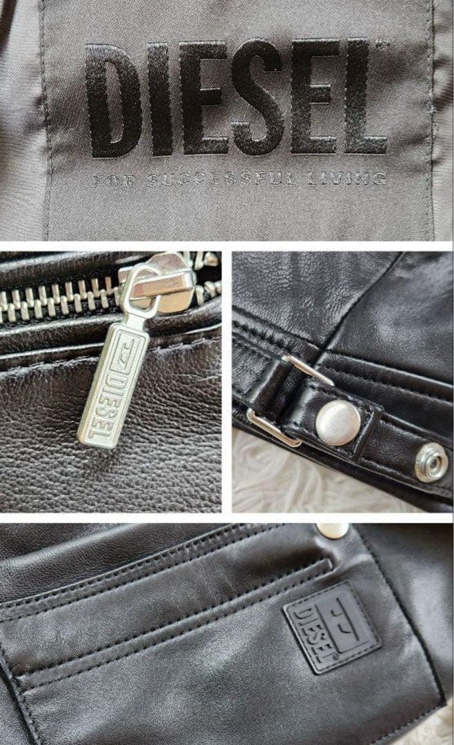 【美品】 DIESEL レザージャケット シングル ライダース 肩ロゴ　黒　S