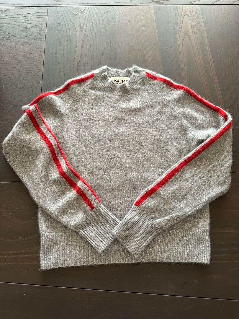 INSCRIRE グレーと赤のストライプのモヘアニット