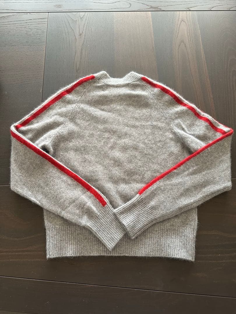 INSCRIRE グレーと赤のストライプのモヘアニット