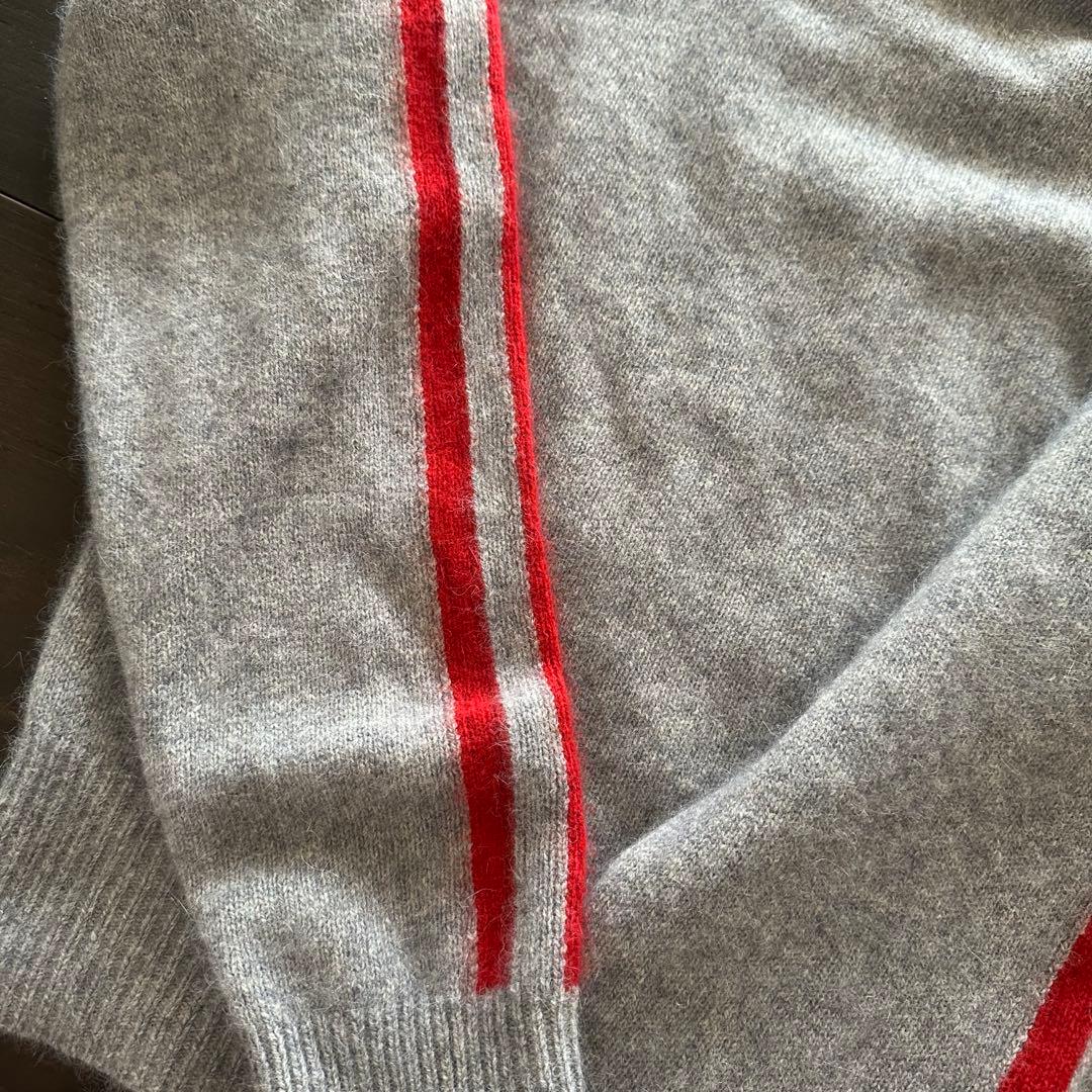 INSCRIRE グレーと赤のストライプのモヘアニット