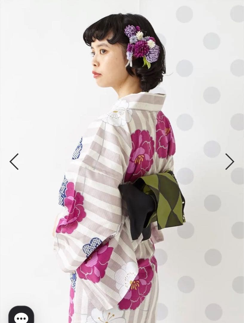 新品未使用 ふりふ 浴衣単品「ストライプぼたん」