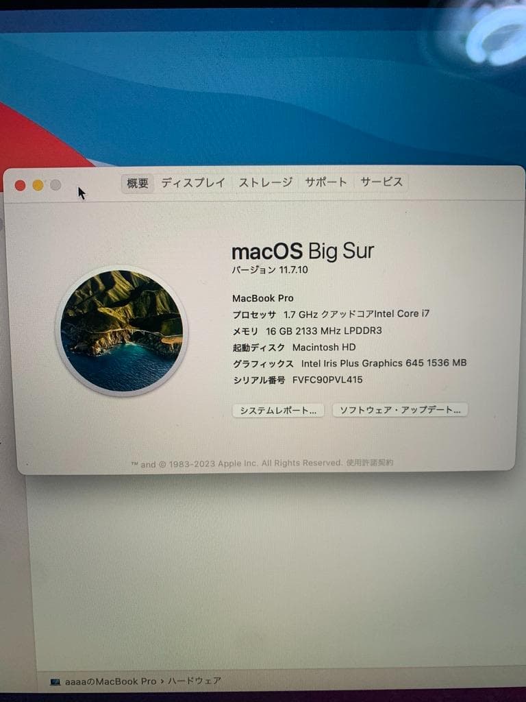 MacBook本体 Apple MacBook Pro2019/13inch/Core i7