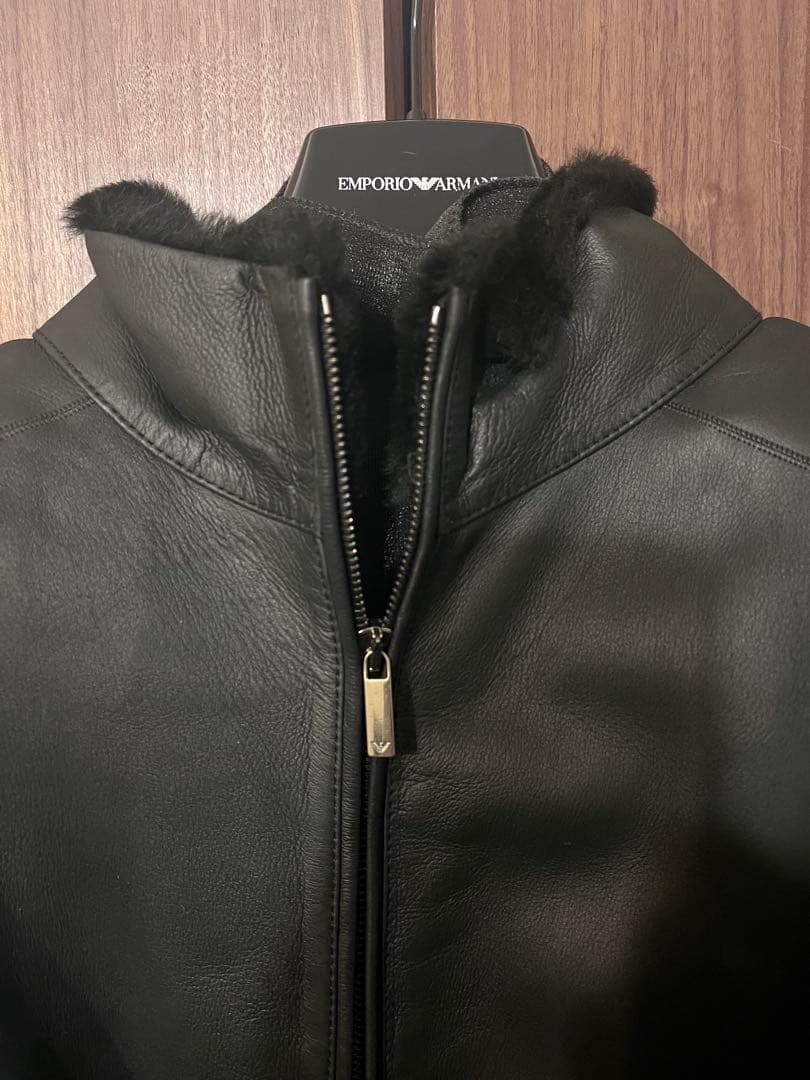 EMPORIO ARMANI /ブラックレザー ロングジャケット