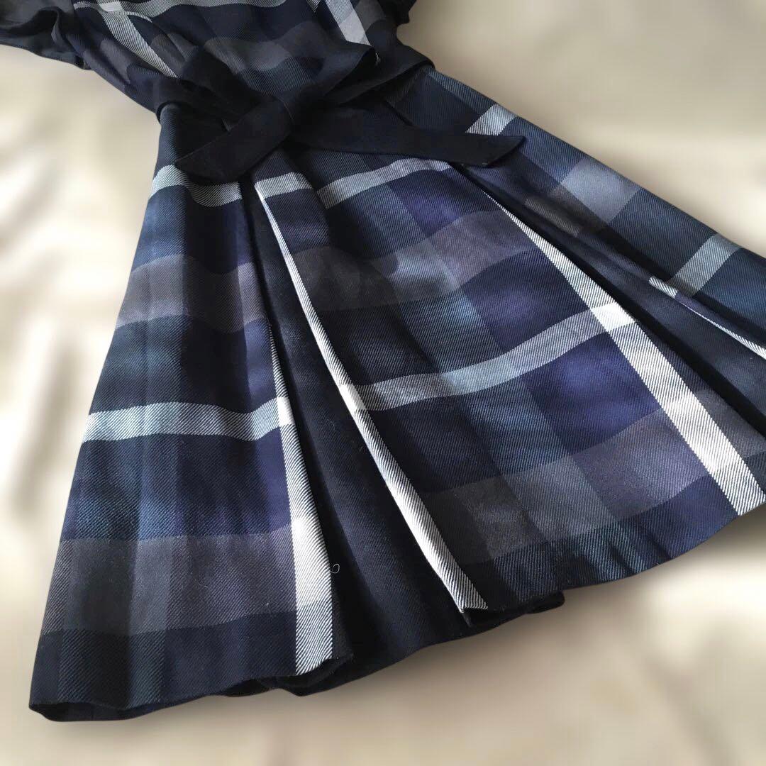 ブルーレーベル　半袖ワンピース　ネイビー系チェック　38 M